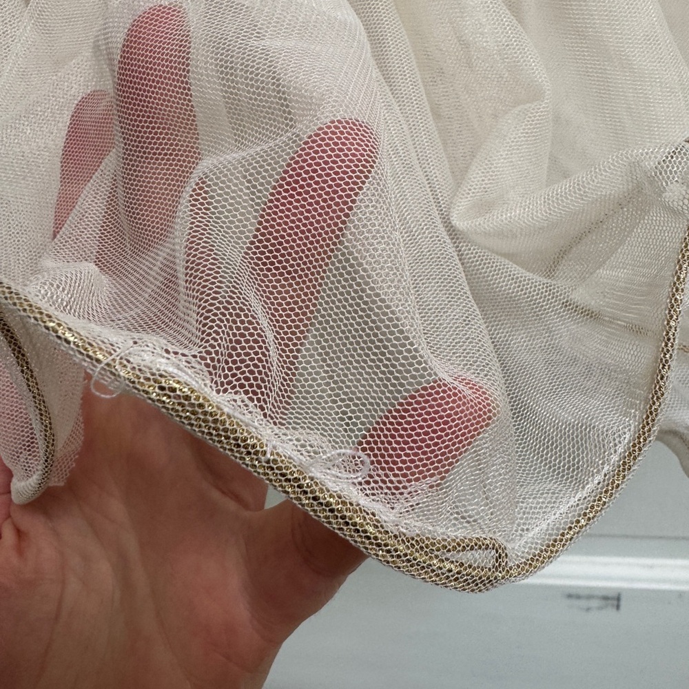 Cherokee 3T Girls Cream & Gold Trim Bubble Chiffon Formal Skirt - Picture 2 of 5